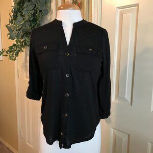 No Boundries Black Button Down Blouse - Sz M (Juniors)